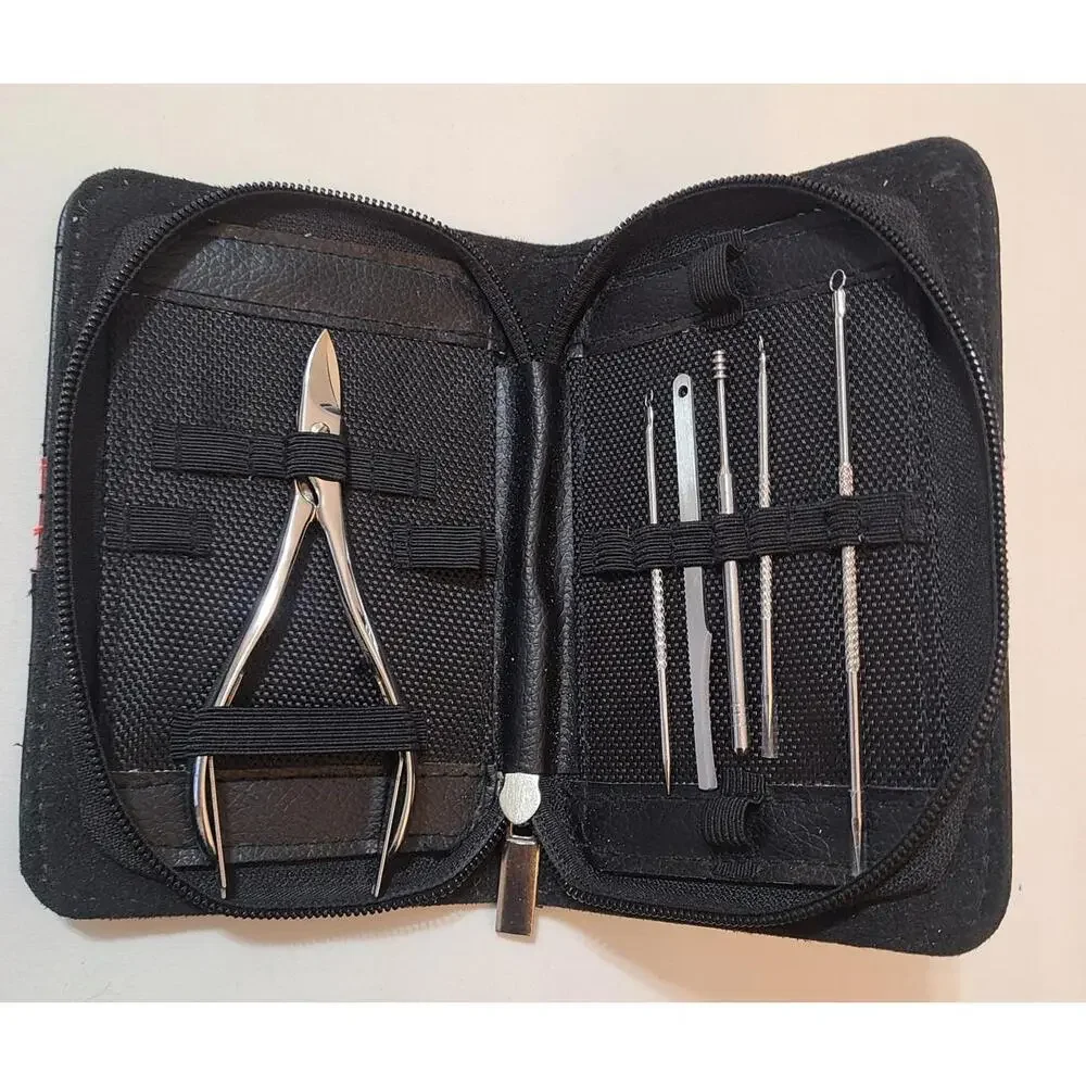 Vtg Beethoven Travel Grooming Kit Mens Black Leather Zipper Case Incomplete GUC